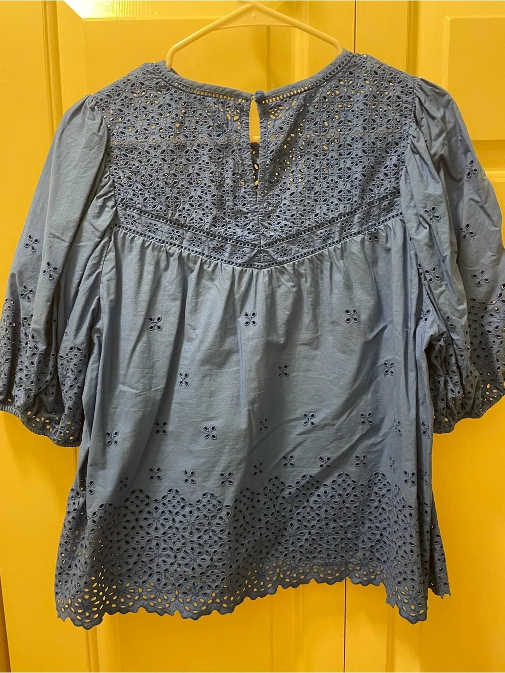 Ulla Johnson Aviana Blue Eyelet V‑Neck Cotton Blouse